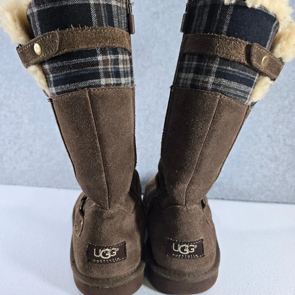 UGG Australia Girls Brown Suede Plaid Sheepskin Boots 3286 Size 3